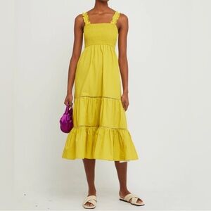 Opt Colette Chartreuse Sleeveless Smocked Midi Dress